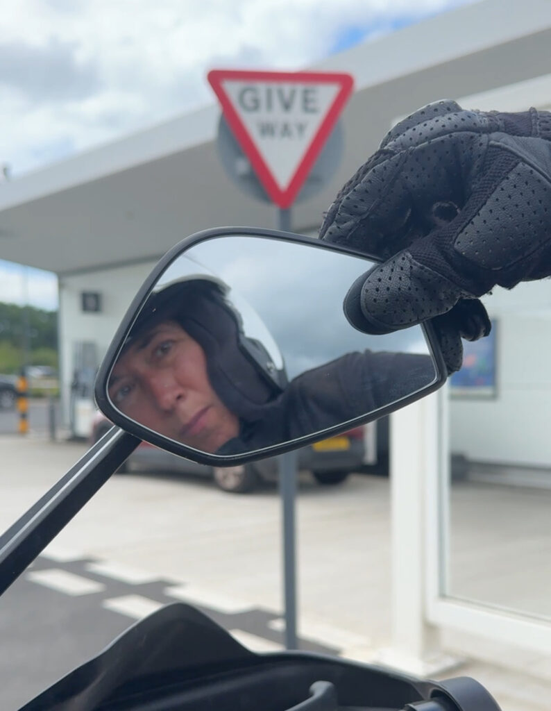 Checking your mirrors on motorbike